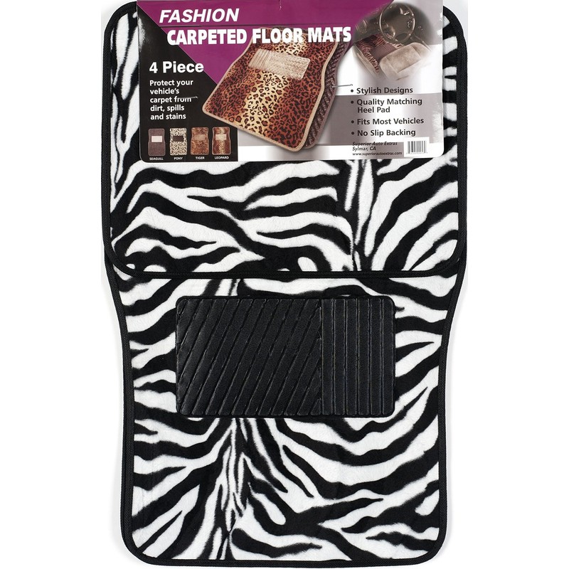Luxury Driver 44068 Fashion Zebra Black/White Carpet Floor Mat Set