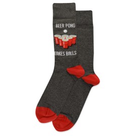 Hot Sox Men's Fun Cocktail Drinks Crew Socks-1 Pair Pack-Happy Hour Cool & Funny Novelty Gifts, Beer Pong (Charcoal Heather), Shoe Size: 6-12