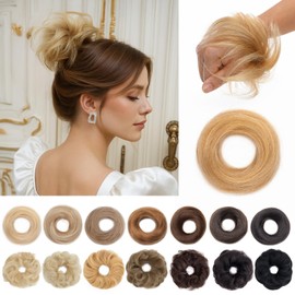 SEGOHAIR Hair Bun 100% Human Hair Natural Stright Messy Bun Hair Piece with Elastic Scrunchie for Women & Girls- 1 PCS Ash Blonde Mix Bleach Blonde