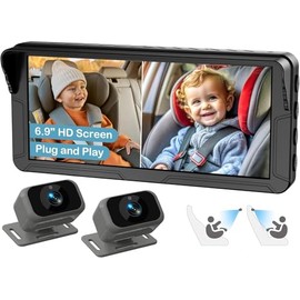 Baby Car Camera for 2 Kids,6.9" Large HD Display Dual Channel Baby Monitor, 1080P IR Night Vision Car Seat Camera,Easy Install Rear-Facing View Ideal for Kids and Pet Safety