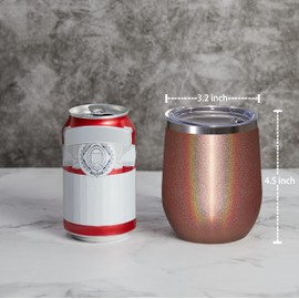 MEWAY Stemless 12 OZ Wine Tumbler Glasses with Lid -Insulated Double Wall Vacuum Stainless Steel Glitter Tumbler with Straw,for Woman Under 10 dollars (Rainbow Rose Gold,1)