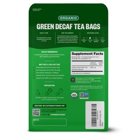 FGO Organic Green Decaf Tea, 100 Count, Eco-Conscious Tea Bags, Resealable Bag, Caffeine Free, Packaging May Vary (Pack of 1)