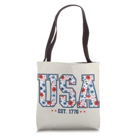 USA Est 1776 Varsity Mama July 4th Floral Semiquincentennial Tote Bag