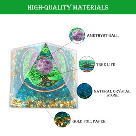 Crystal Pyramid, 6 cm Amethyst Pyramid Gemstone, Tree of Life Pyramid Desktop Ornament Home Decoration for Yoga, Meditation (Green)