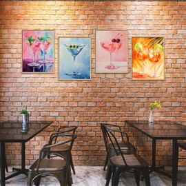 HK Studio Bar Sign, Cocktail Posters - Bar Decor, Unframed 4 Pcs 13" x 17"