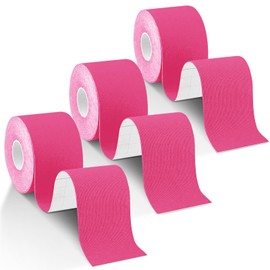 FAMTUPE Kinesiology Tape 3 Rolls (5cm x 5m) - Sports Tape Elastic Physio Muscle Support Tape for Exercise, Sports & Injury Recovery, Waterproof, Breathable & Latex Free (3 Rolls Pink)