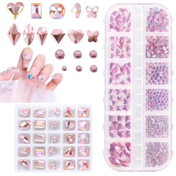 Nail Rhinestones Pointed Back Pink Nail Charms and Flatback Round