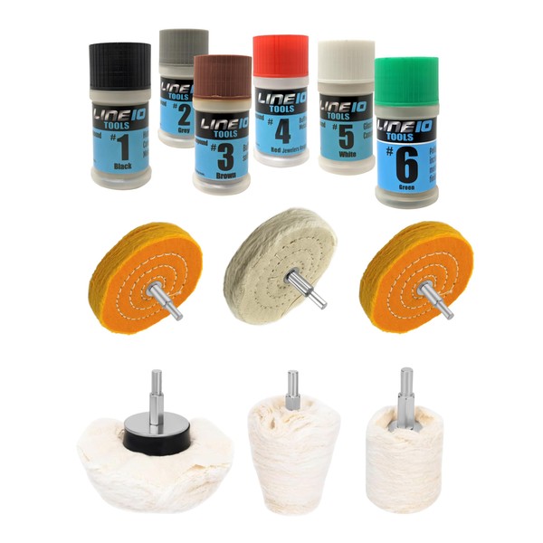 LINE10 Tools Metal Buffing Kit, 6 Polishing Compounds, Drill Buffers,