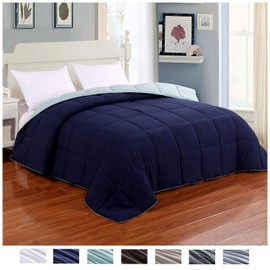 Reversible Lightweight Comforter - All Season Down Alternative Comforter King Summer Duvet Insert Blue Quilted Bed Comforters with Corner Tabs King Size Navy / Light Blue