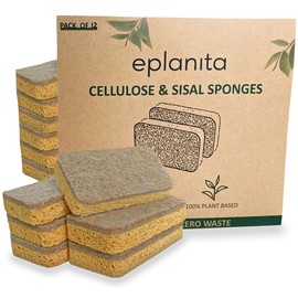 eplanita Natural Plant Based Scrub Sponges (12 Pack), Non-Scratch, Biodegradable Eco Scourers for Kitchen and Bathroom