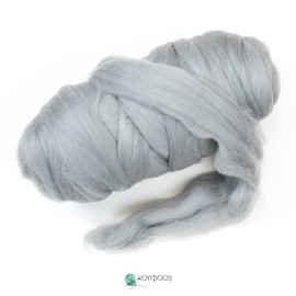 Kondoos Colored Natural Wool roving, 1 lb. Best Wool for Needle Felting, Wet Felting, handcrafts and Spinning. (Silver, 1 lb)