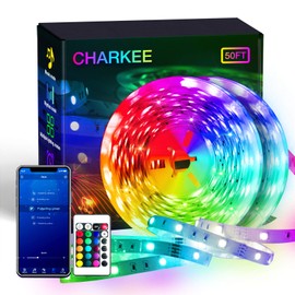 50 feet Bluetooth LED Strip Light for Bedroom, Change Color (16 Million) Dimmable, 22 Style with Speed up/Down, Smart RGB Strip Lighting Sync Music, 12 Volt Indoor Tape Light APP Remote Control