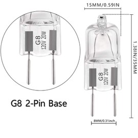 G8 Halogen Light Bulbs 20W 120V Xenon Under Cabinet Lighting Replacements G8 Base 2Pin T4 JCD Type (10Pack)