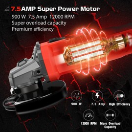 7.5Amp 4-1/2 Inch 12000 RPM Angle Grinder with 2 Guards, 3 Cutting Wheels, 3 Discs, Non-Slip Handle and Carbon Brush for Metal and Wood