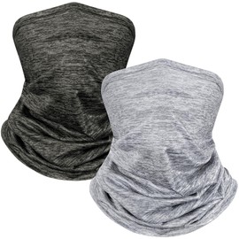 Kiiwah Pack of 2 Multifunctional Scarf, Tube Scarf, Elastic Loop Scarf, Neckerchief for Men and Women, Windproof Neck Warmer, Motorcycle Neck Warmer for Skiing, Running, Cycling, Black, grey.