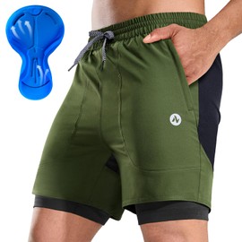 Nepest Mens Mountain Bike Shorts 3D Padded MTB Shorts Loose-fit Bicycle Biking Biker Baggy Cycling Pants with Zipper Pockets Olive Green,M