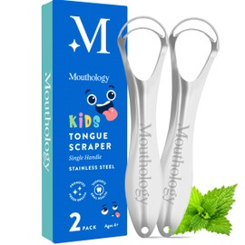 Mouthology Mouthology Tongue Scraper for Kids (2 Pack), Stainless Steel Tongue Cleaner (Reduce Bad Breath), Metal Tongue Scrubber for Children, Improve Oral Health