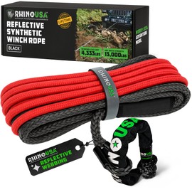 Rhino USA Synthetic Winch Line (3/8" x 94') with Soft Shackle- for use with Jeep Wrangler, Gladiator, 4Runner, 1/2 Ton Pickup - Ultimate SUV and Truck Accesories