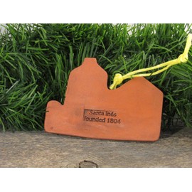 4" Christmas Tree Ornament Santa Ines California Mission Church Southwest Handmade Terracotta Clay Art Holiday Decor