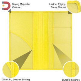 Srandme Car Registration and Insurance Holder, Leather Magnetic Shut Vehicle Glove Box Organizer for Document, Card, Driver License, Glitter Yellow