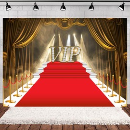 Red Carpet Curtain Backdrop VIP Carpet Movie Party Background for Photography Red Gold Stage Backdrop Graduation Prom Party Supplies Photo Booth Studio Prop (8x6FT)