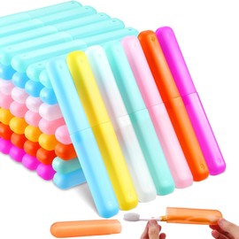 50 Pcs Travel Toothbrush Holder,Plastic Travel Toothbrush Case with Dust-proof Cover,Tooth Brush Organizer Protector Bulk Toothbrush Storage Containers for Traveling,Camping,Business,School,7 Colors