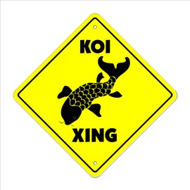 Koi Crossing Sign Zone Xing | Indoor/Outdoor | 12" Tall Plastic Sign japanese gold fish pond food supplies feed