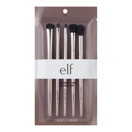 e.l.f. Kit de brochas ahumadas, 5 brochas de maquillaje veganas, mezcla impecable sombra de ojos y delineador de ojos