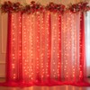 10x10ft Red Tulle Backdrop Curtain with Lights String for Parites,
