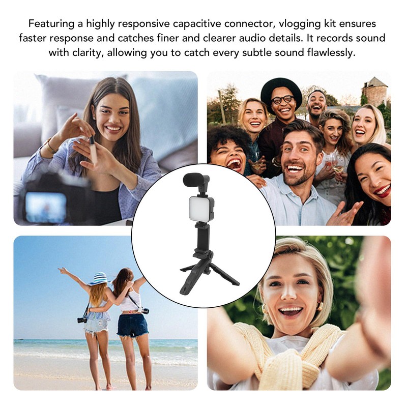 Smartphone Video Microphone Kit, LED Light Tripod Vlogging Kit with