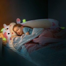 MorisMos Giant Cow Body Pillow - 43'' Long, Glow in The Dark, Pink Cow Stuffed Animal for Girlfriend Valentine's Day Gift