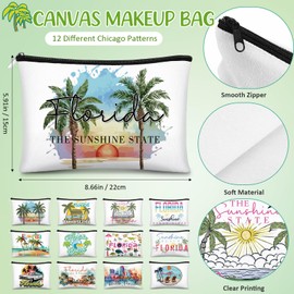 Reginary 12 Pcs City Souvenir Gifts Texas State Gifts Chicago City Souvenirs California Makeup Bag Zippered Bag Cosmetic Bag for Women Traveler Souvenirs (Florida)