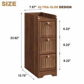 WINWY 7.87" Narrow Nightstand Set of 2, Fluted Slim Bedside Table with 2 Drawers, Mid Century Modern Small End Table with Gold Metal Handles, for Bedroom, Living Room & Small Spaces - Walnut