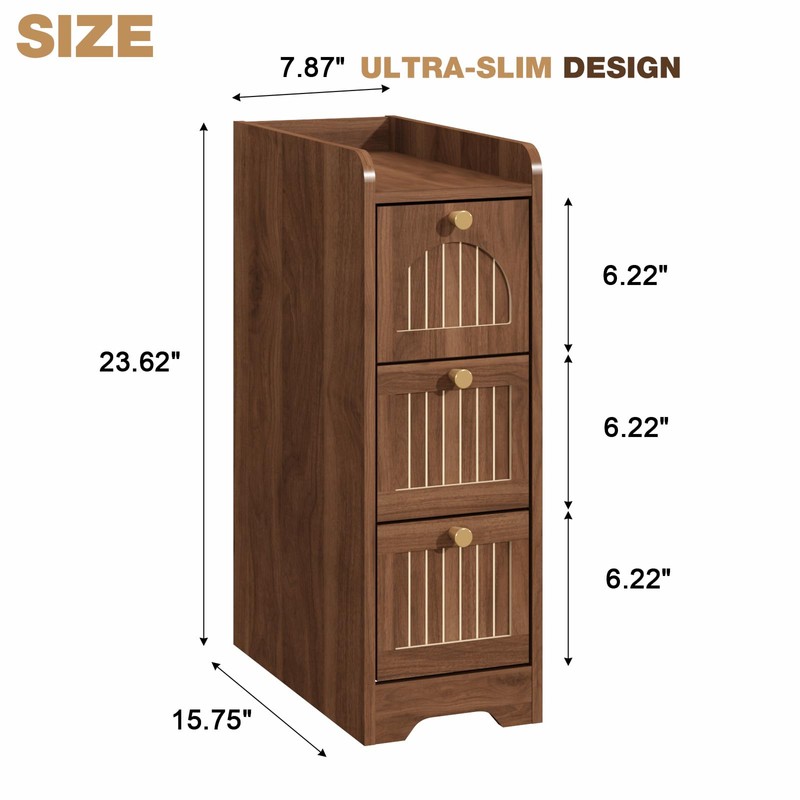 WINWY 7.87" Narrow Nightstand Set of 2, Fluted Slim Bedside