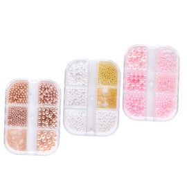 PACKOVE Pearl Nail Charms Set 3pcs Half Round Metal Beads for Nail Art DIY Manicure Accessories for Decor and Creative Designs