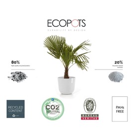 Ecopots Oslo Indoor/Outdoor Modern Recycled Plastic Flower Pot Planter, Pure White, 14"