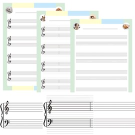 Staff Paper / 3 Types of "Large Staff & Bar Lines Only" 5 Sheets Total 15 Sheets / A4 Size Paper / Piano Staff Paper Beginners Self-taught Music, Teaching Materials, Lesson Supplies