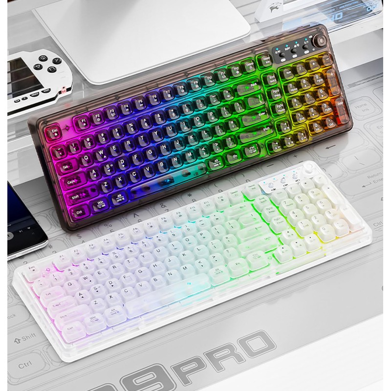 Adventurers F99 PRO Wireless Transparent RGB Backlit Keyboard – Ergonomic,One-Touch