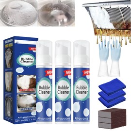 RJDJ All Purpose Rinse Cleaning Foam, All-Purpose Rinse-Free Cleaning Spray, Super Foam Bubble Cleaner, Super Powerful Multi Purpose Foam Cleaner, Stain Removal Kit for Kitchen (100ml-3)