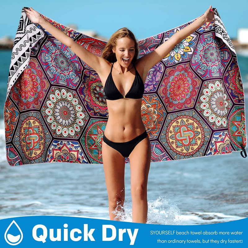 SYOURSELF Microfiber Beach Towel for Travel, 71"x 35", Quick Dry,