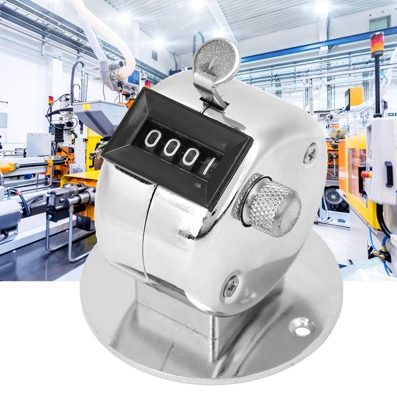 Hand Counter, Berm Counter 4-Digit Silver Hand Counter with Base