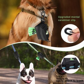 VIWIK Dog Poop Bag Holder for Leash, Dog Waste Bag Dispenser with 1 Roll of Pet Trash Bags and Carabiner Clip, Soft Portable Doggie Poop Bag Dispenser with Hand Free Holder Carrier, Black