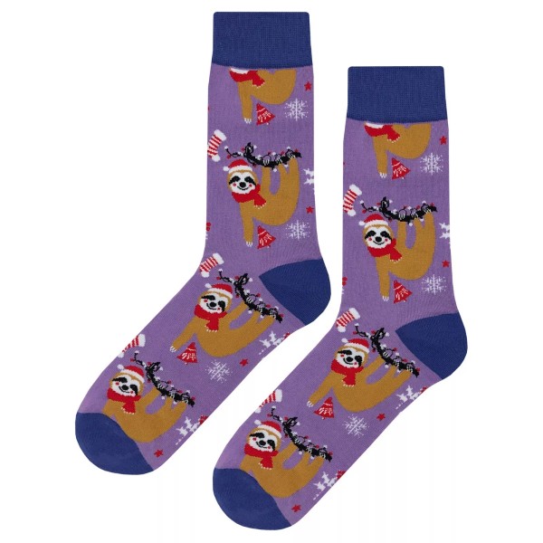 Sockfly NWT Holiday Sloth Dress Socks Novelty Men 8-12 Purple
