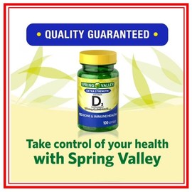 Spring Valley D3, Vitamin D3 Softgels, 5000 IU, 100 Count, Spring Valley 125 mg