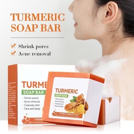 Natural Turmeric Soap, Pure Turmeric Handmade Soap Bar for Face and Body, Removes Acne, Blackheads and Spots, Moisturizes to Eliminate Fine Lines, Tightens Skin, Vegan & Cruelty Free Gentle Formula
