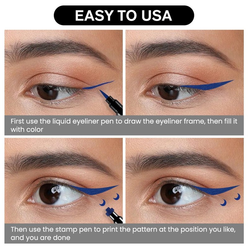 evpct 1Pcs Blue Colored Winged Eyeliners Stamp, Blue Moon Face