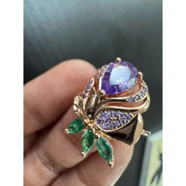 Unbranded 585 14K RG Rose Gold Stamped Heart Swan Purple Green Size 7 Ring