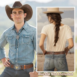 SANSTHS 2 Pack Western Belts for Men without Buckle, Cowboy Belt for Buckle Western Leather Belt Straps for Jeans, Black & Brown