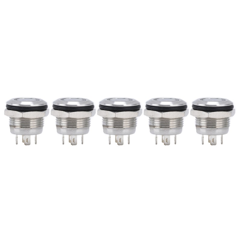 5Pcs Button Switch Stainless Steel Flat Top Button with LED