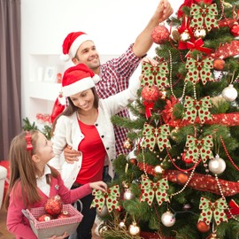 Hiagkmet 12 pcs Red Green Christmas Bows Ornaments, 6 Inch Christmas Wreaths Bows Xmas Tree Bows Glitter Dot Bows Ribbons Ornaments for Garland Wedding Holiday Party Christmas Tree Decorations